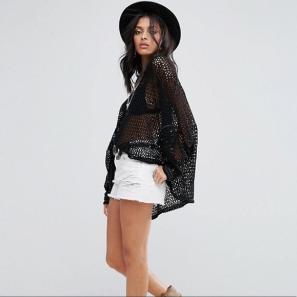 Free People Black Oversized Crochet Knit Sweater - Picture 5 of 5